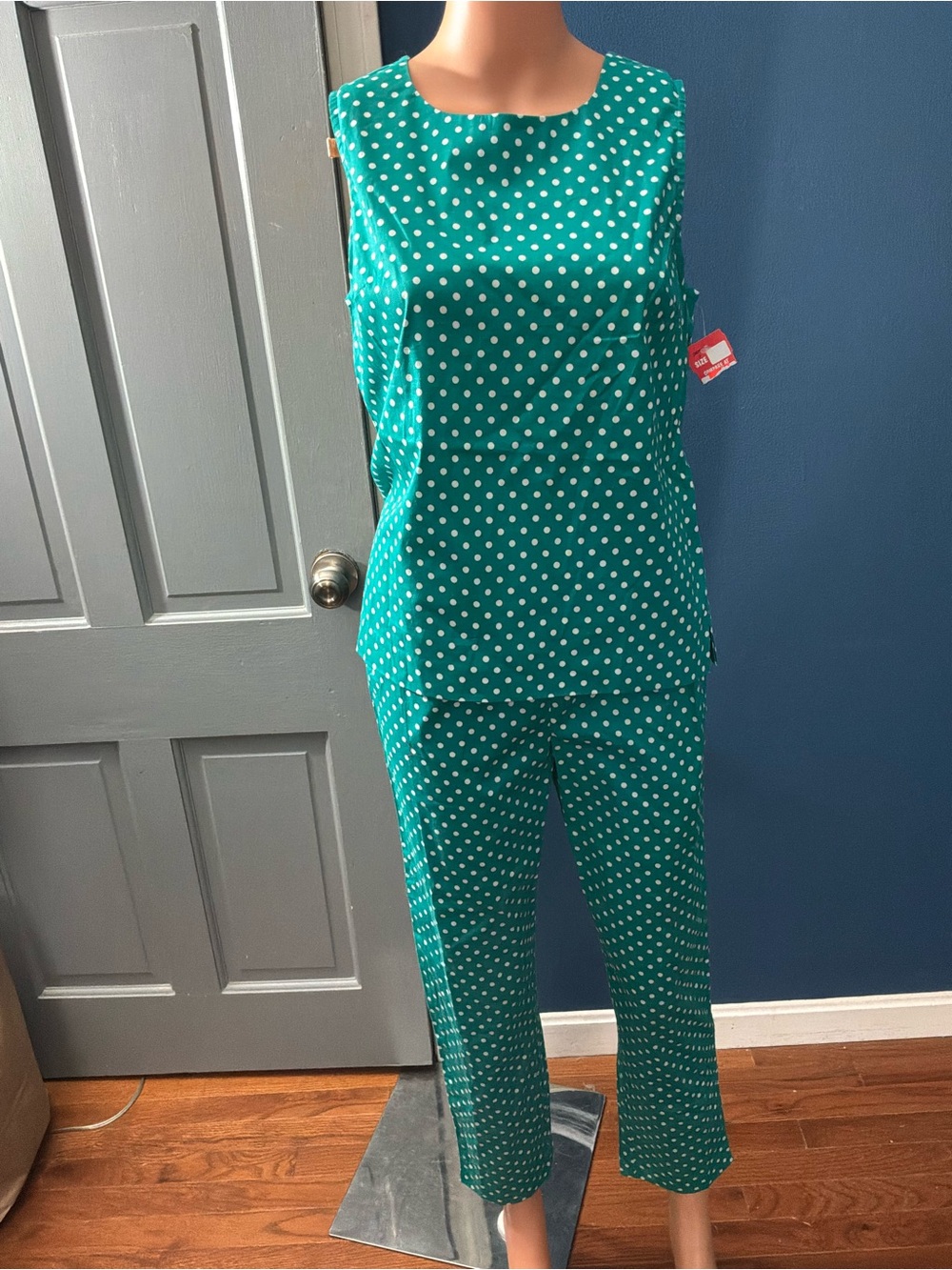 Chadwicks Teal Polka Dot Sleeveless Jumpsuit